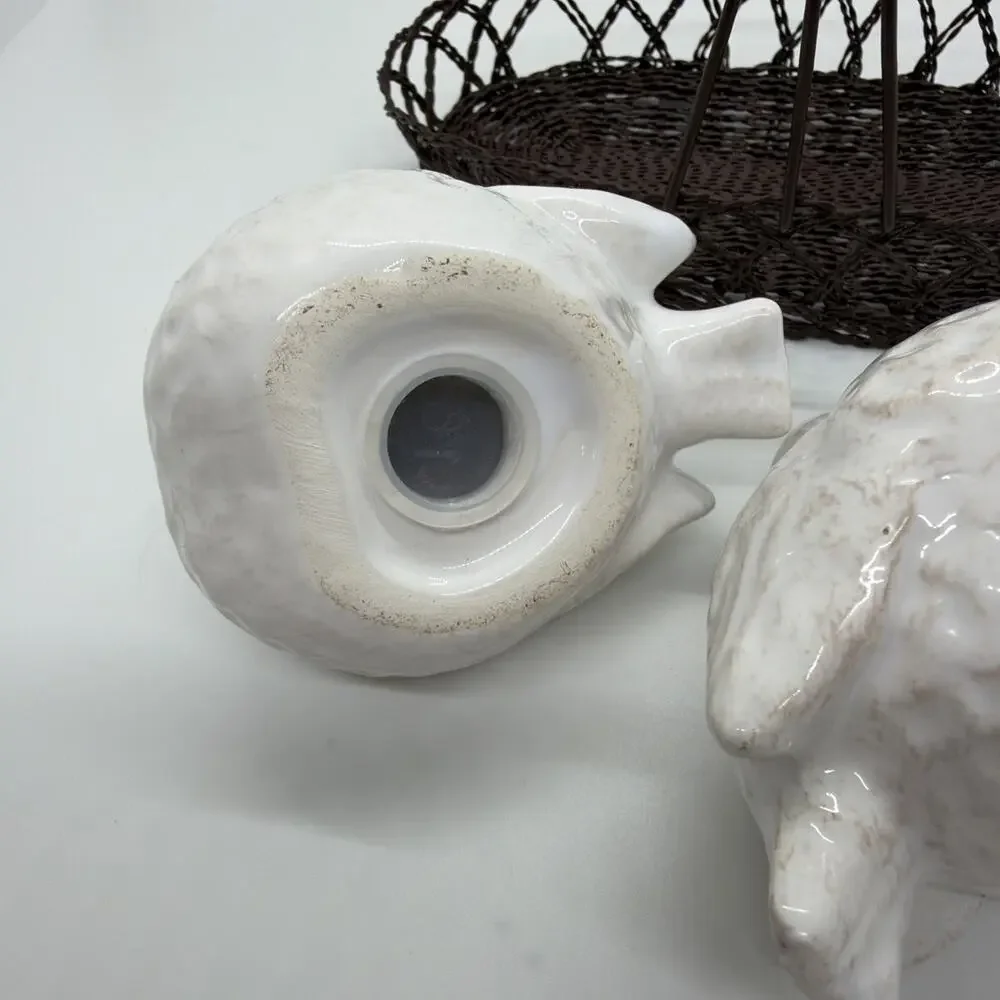 Chicks Birds Salt Pepper Shakers in Wire Country Basket Ceramic